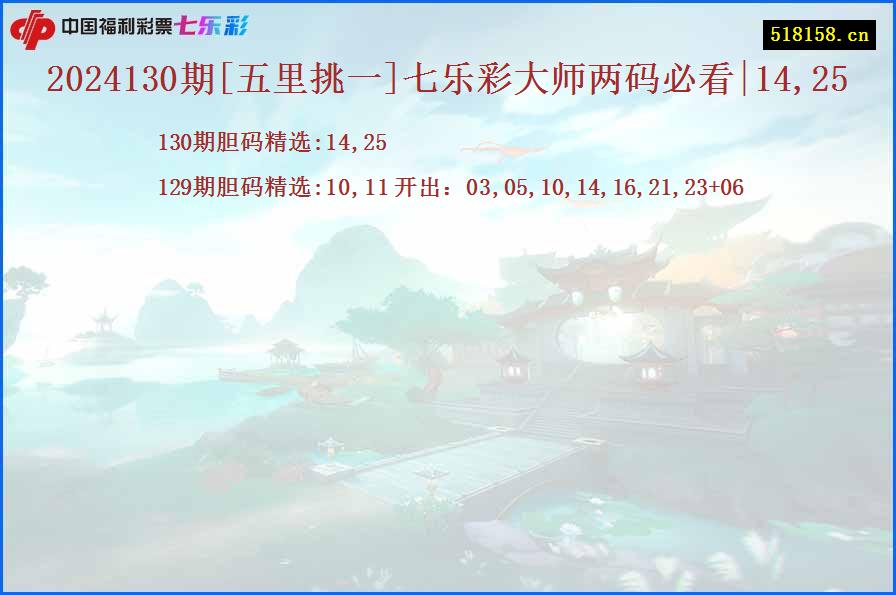 2024130期[五里挑一]七乐彩大师两码必看|14,25