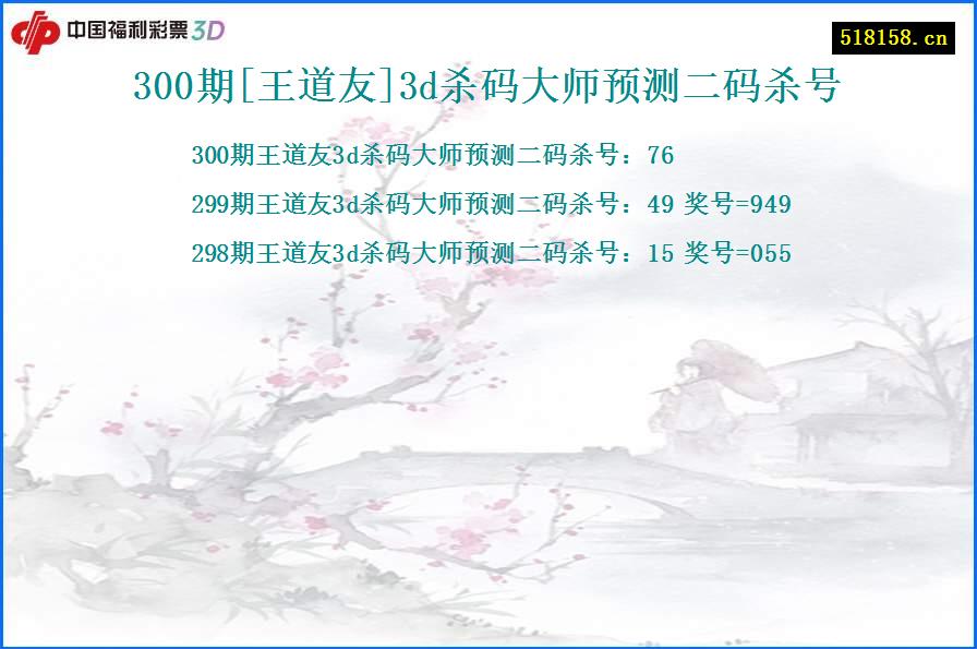 300期[王道友]3d杀码大师预测二码杀号