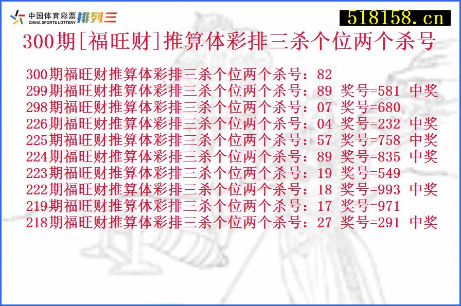 300期[福旺财]推算体彩排三杀个位两个杀号