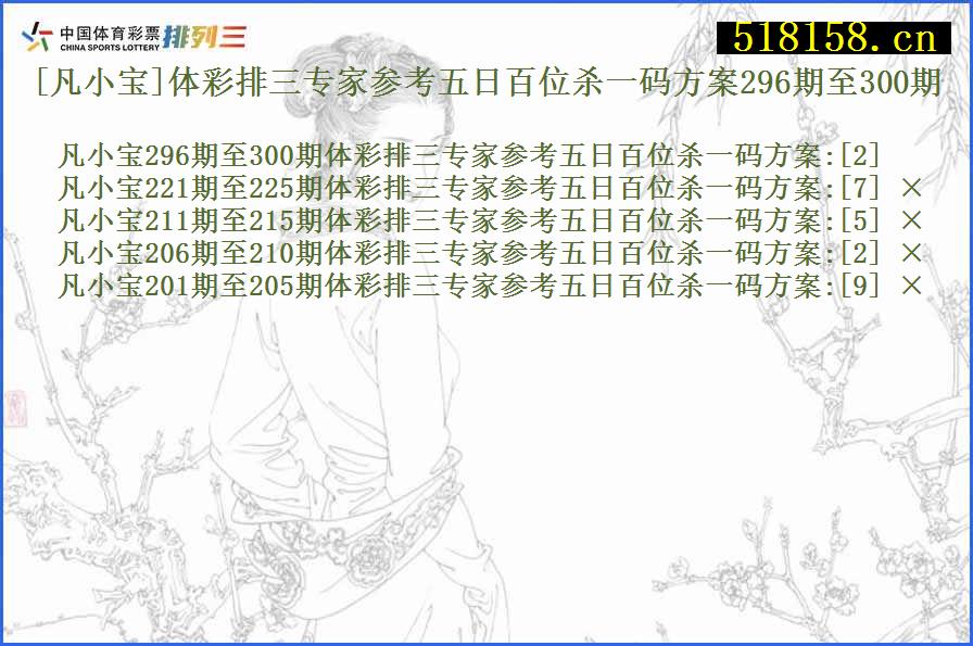 [凡小宝]体彩排三专家参考五日百位杀一码方案296期至300期