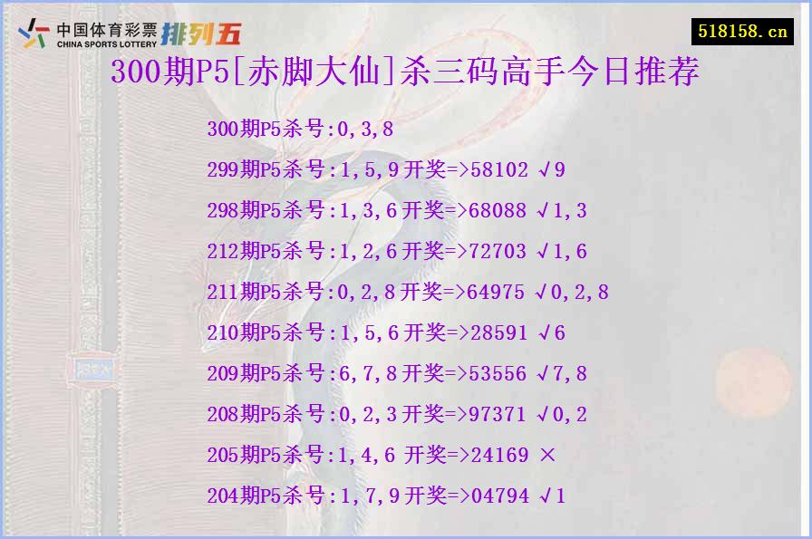 300期P5[赤脚大仙]杀三码高手今日推荐