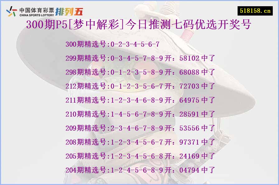 300期P5[梦中解彩]今日推测七码优选开奖号