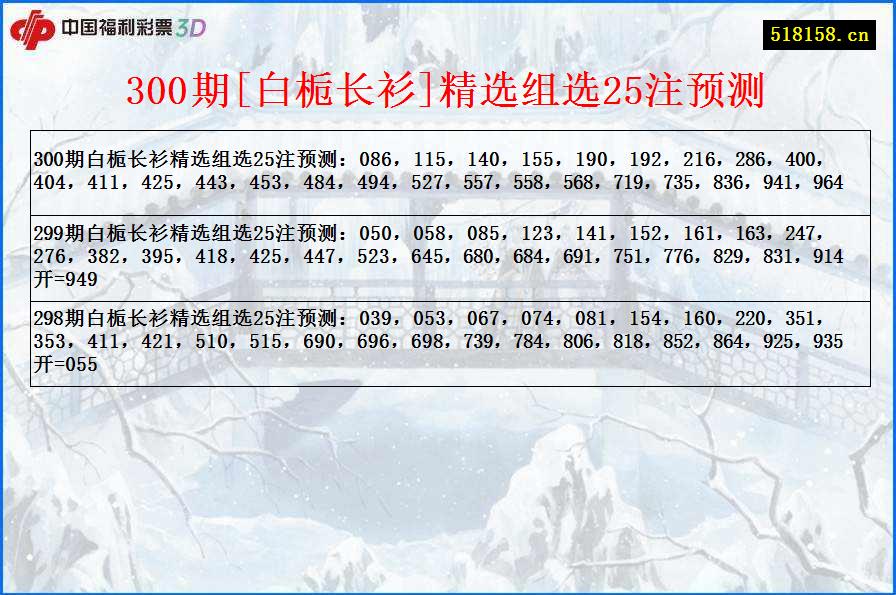 300期[白栀长衫]精选组选25注预测