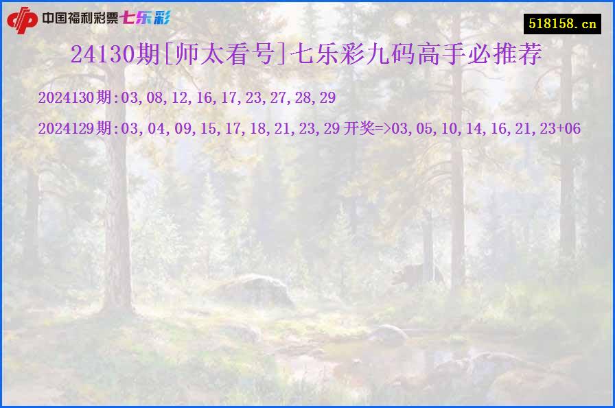 24130期[师太看号]七乐彩九码高手必推荐