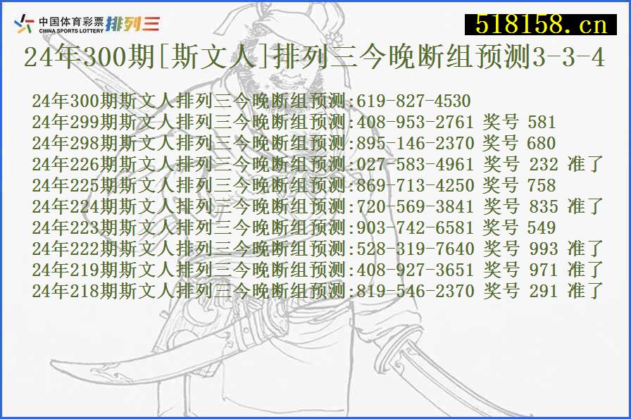 24年300期[斯文人]排列三今晚断组预测3-3-4