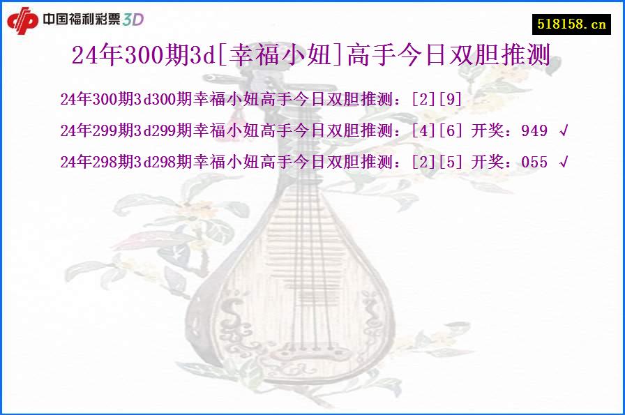 24年300期3d[幸福小妞]高手今日双胆推测