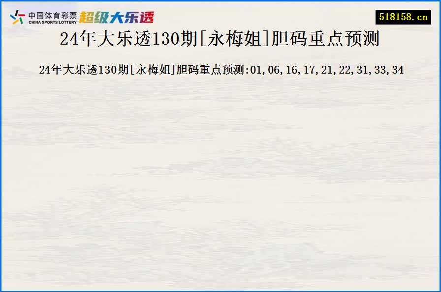 24年大乐透130期[永梅姐]胆码重点预测