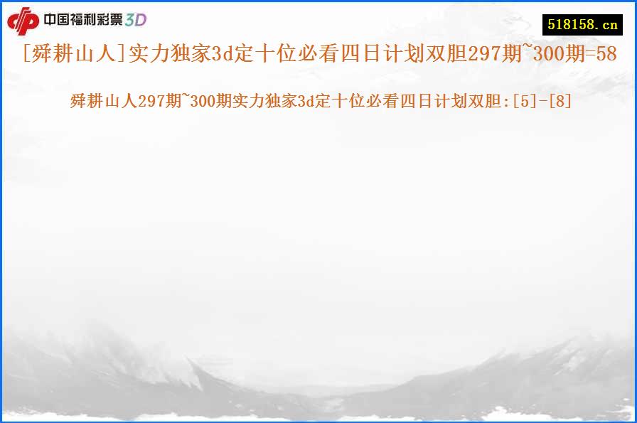 [舜耕山人]实力独家3d定十位必看四日计划双胆297期~300期=58