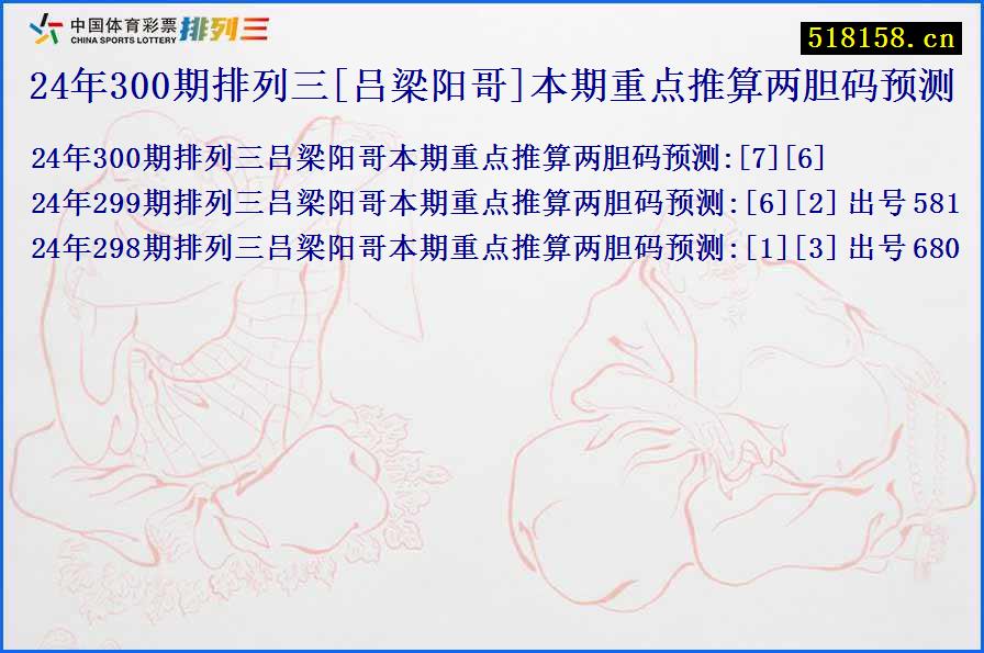 24年300期排列三[吕梁阳哥]本期重点推算两胆码预测