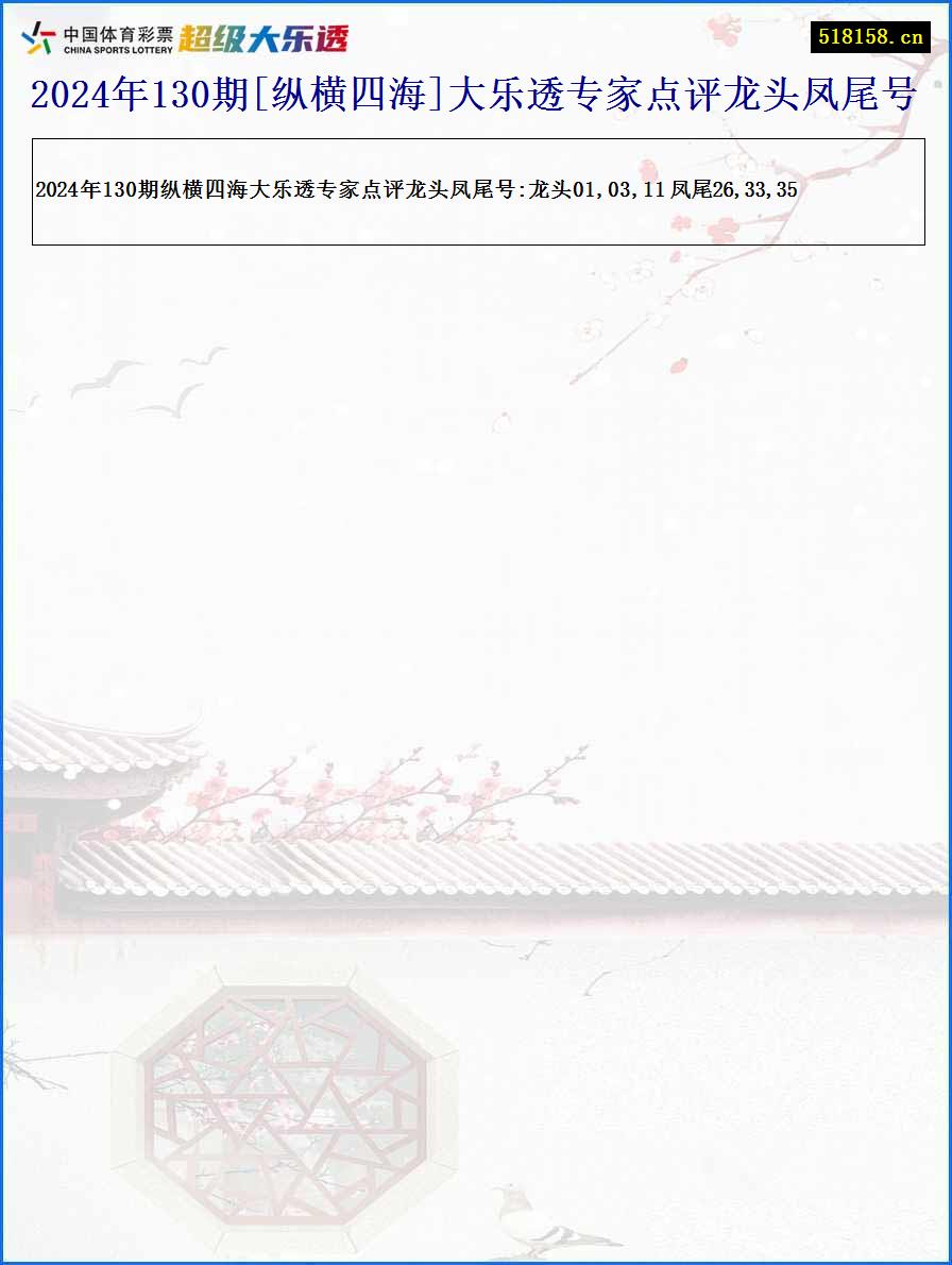 2024年130期[纵横四海]大乐透专家点评龙头凤尾号