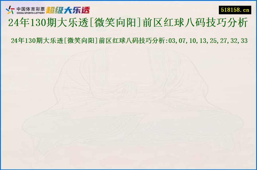 24年130期大乐透[微笑向阳]前区红球八码技巧分析