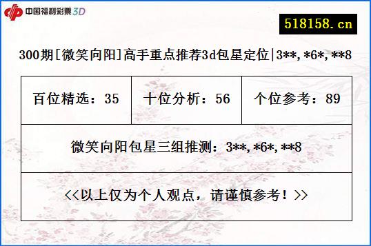 300期[微笑向阳]高手重点推荐3d包星定位|3**,*6*,**8