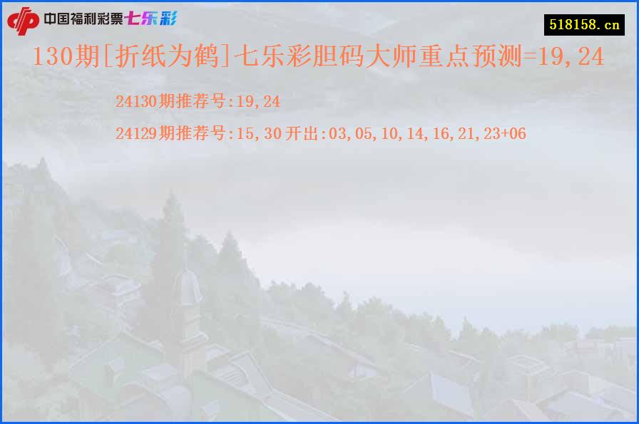 130期[折纸为鹤]七乐彩胆码大师重点预测=19,24