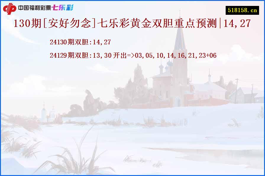 130期[安好勿念]七乐彩黄金双胆重点预测|14,27