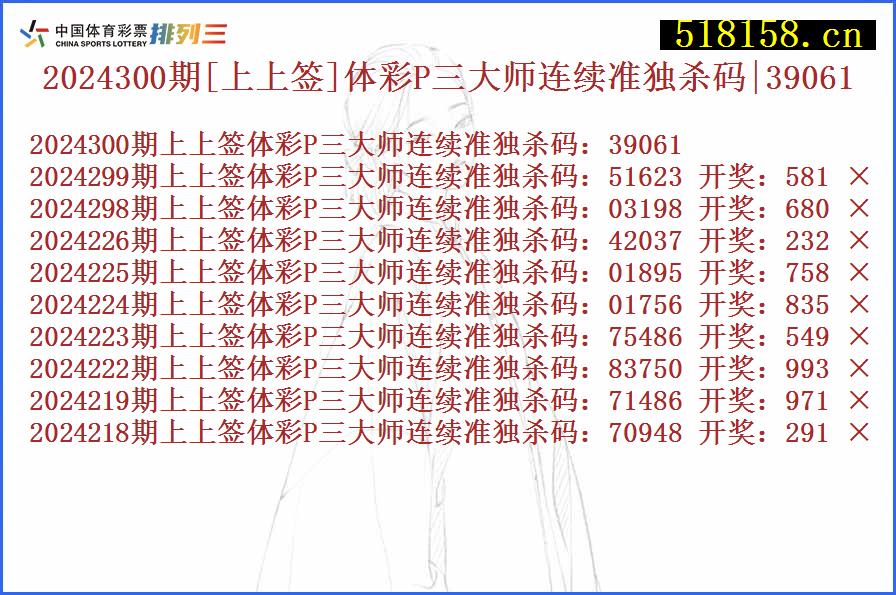 2024300期[上上签]体彩P三大师连续准独杀码|39061