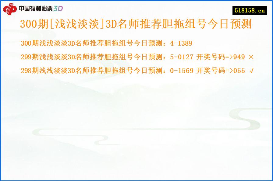 300期[浅浅淡淡]3D名师推荐胆拖组号今日预测