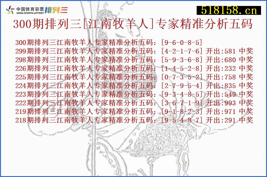 300期排列三[江南牧羊人]专家精准分析五码