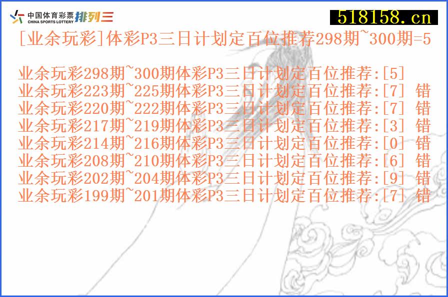 [业余玩彩]体彩P3三日计划定百位推荐298期~300期=5