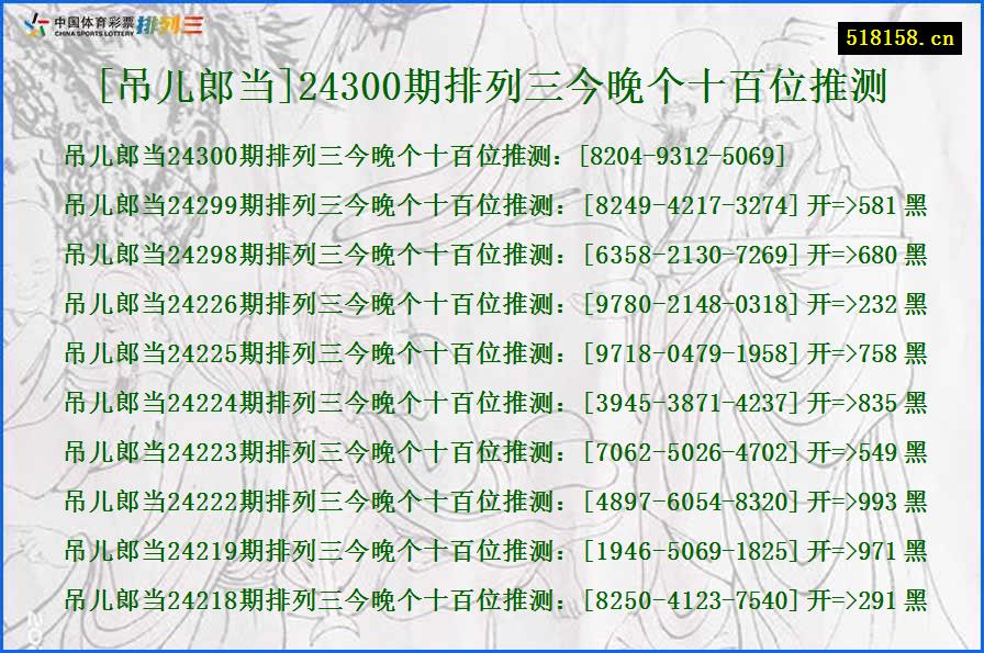 [吊儿郎当]24300期排列三今晚个十百位推测