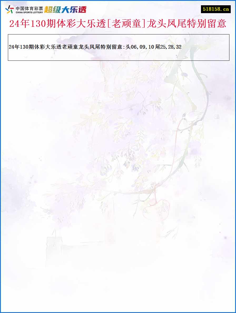 24年130期体彩大乐透[老顽童]龙头凤尾特别留意