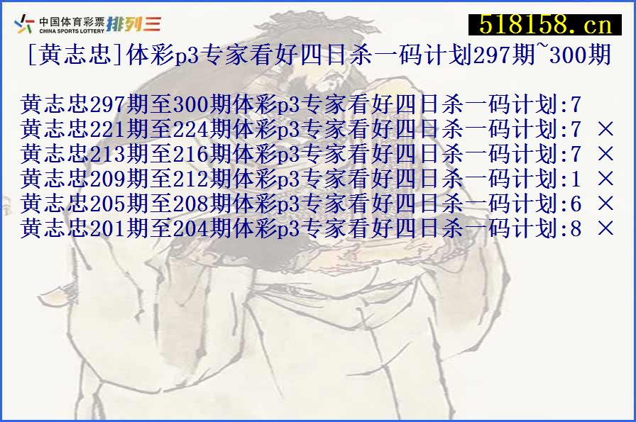 [黄志忠]体彩p3专家看好四日杀一码计划297期~300期