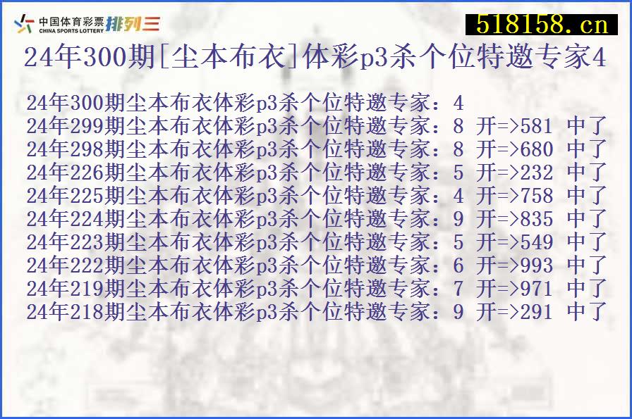 24年300期[尘本布衣]体彩p3杀个位特邀专家4