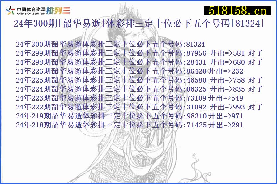 24年300期[韶华易逝]体彩排三定十位必下五个号码[81324]