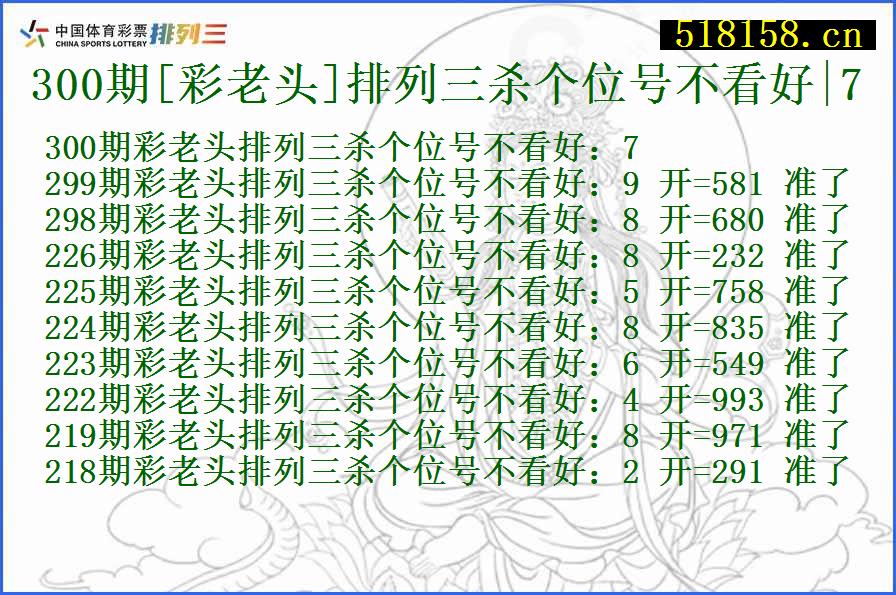 300期[彩老头]排列三杀个位号不看好|7