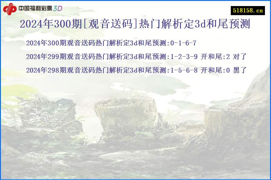 2024年300期[观音送码]热门解析定3d和尾预测