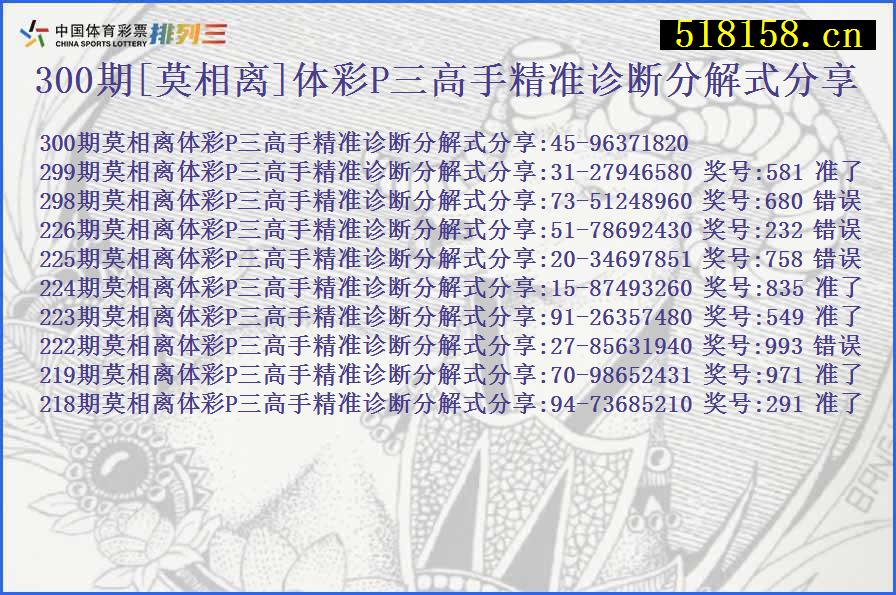 300期[莫相离]体彩P三高手精准诊断分解式分享