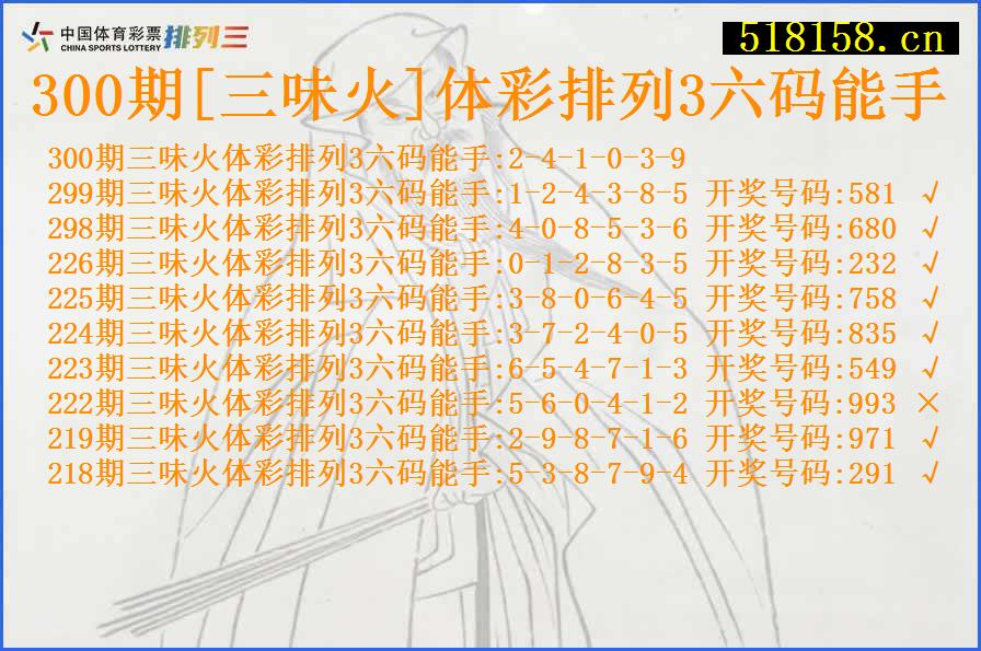 300期[三味火]体彩排列3六码能手