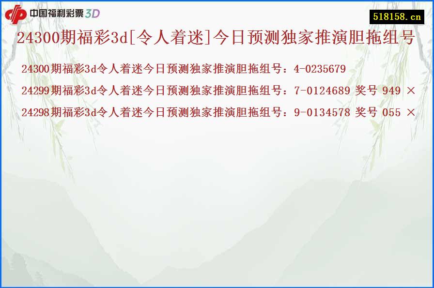 24300期福彩3d[令人着迷]今日预测独家推演胆拖组号