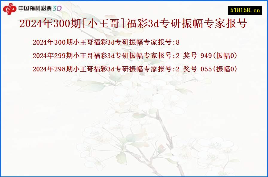 2024年300期[小王哥]福彩3d专研振幅专家报号