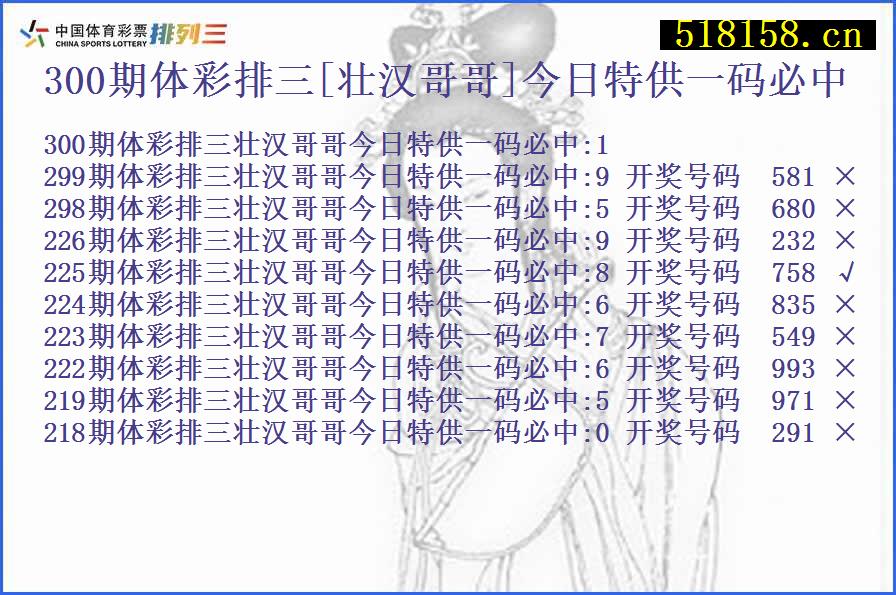 300期体彩排三[壮汉哥哥]今日特供一码必中