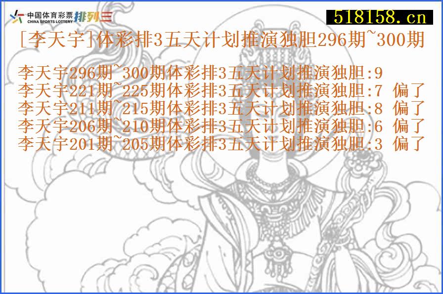 [李天宇]体彩排3五天计划推演独胆296期~300期