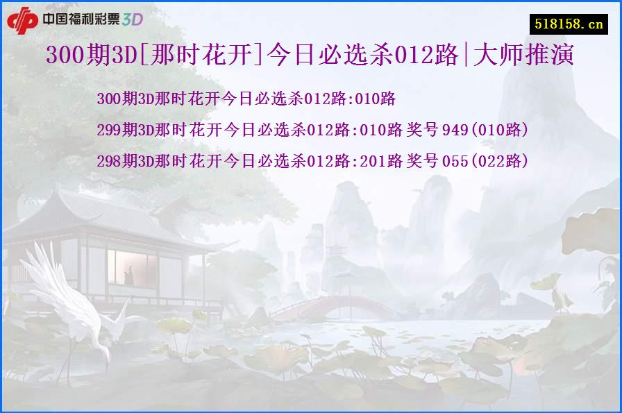 300期3D[那时花开]今日必选杀012路|大师推演