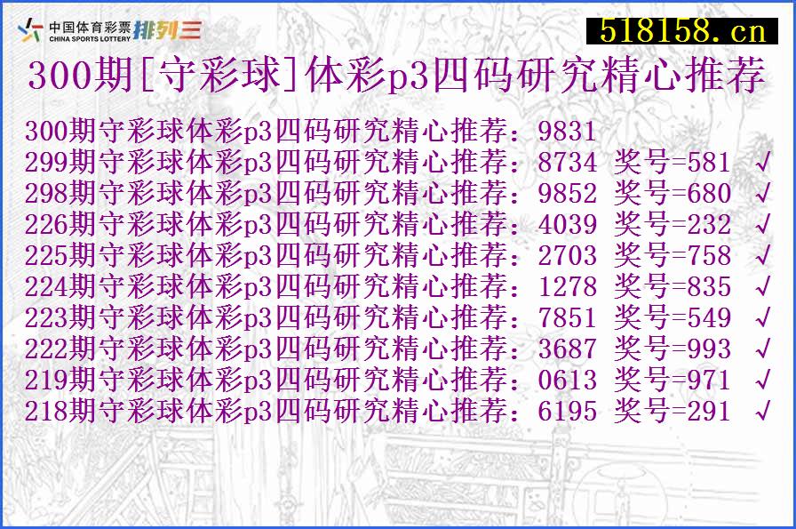 300期[守彩球]体彩p3四码研究精心推荐