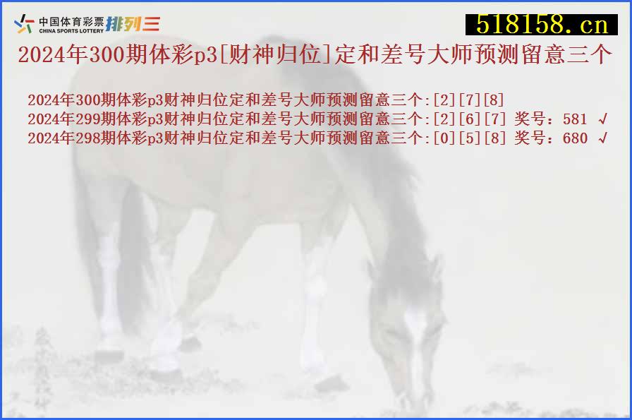 2024年300期体彩p3[财神归位]定和差号大师预测留意三个