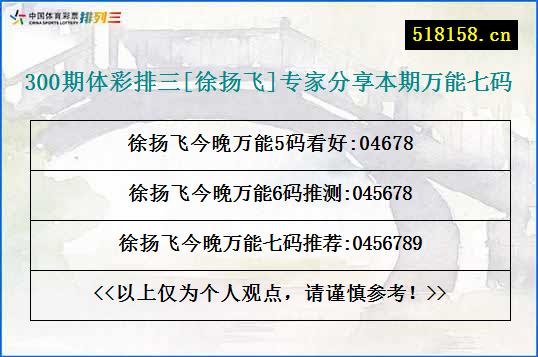 300期体彩排三[徐扬飞]专家分享本期万能七码