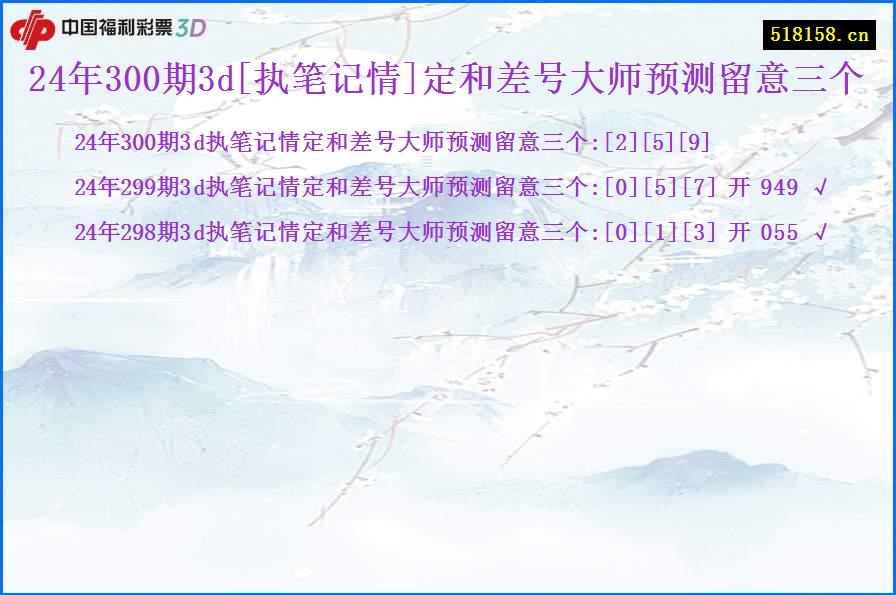 24年300期3d[执笔记情]定和差号大师预测留意三个