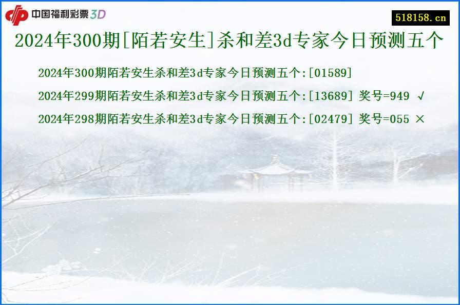 2024年300期[陌若安生]杀和差3d专家今日预测五个