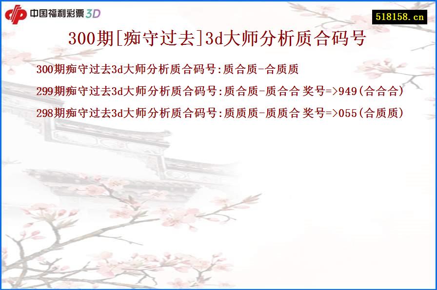 300期[痴守过去]3d大师分析质合码号