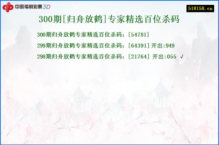 300期[归舟放鹤]专家精选百位杀码