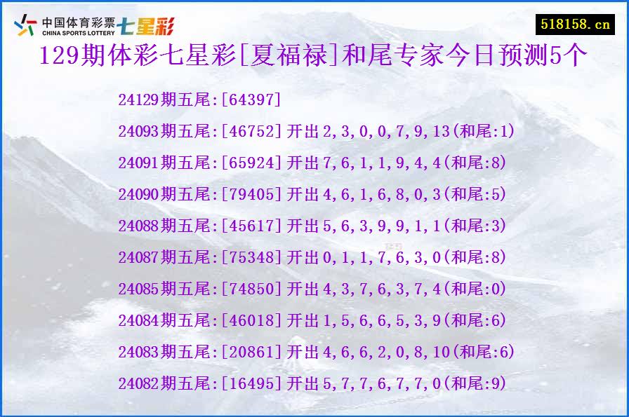 129期体彩七星彩[夏福禄]和尾专家今日预测5个