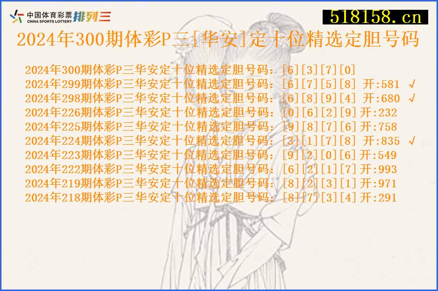 2024年300期体彩P三[华安]定十位精选定胆号码