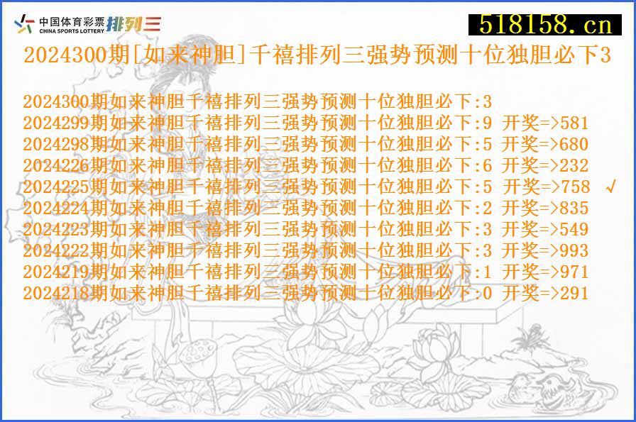 2024300期[如来神胆]千禧排列三强势预测十位独胆必下3