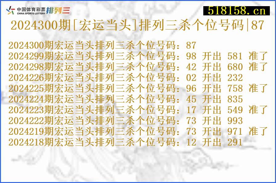 2024300期[宏运当头]排列三杀个位号码|87