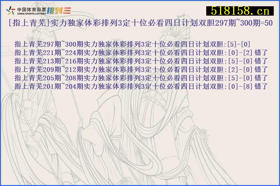 [指上青芜]实力独家体彩排列3定十位必看四日计划双胆297期~300期=50