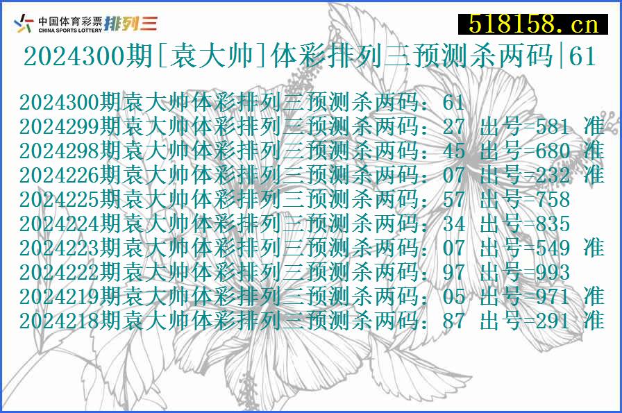 2024300期[袁大帅]体彩排列三预测杀两码|61