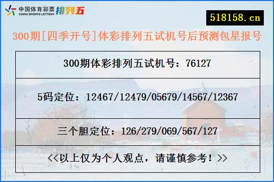 300期[四季开号]体彩排列五试机号后预测包星报号